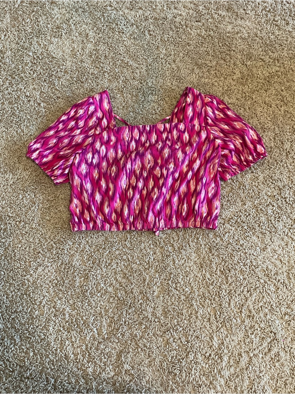 LOFT Women’s Pink Patterned Square-Neck Crop Top